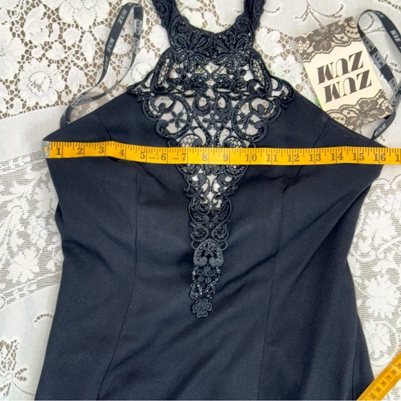 VTG 90’s Zum Zum by Niki Livas Black Lace Halter Formal Goth Glam Dress Small - Picture 14 of 16